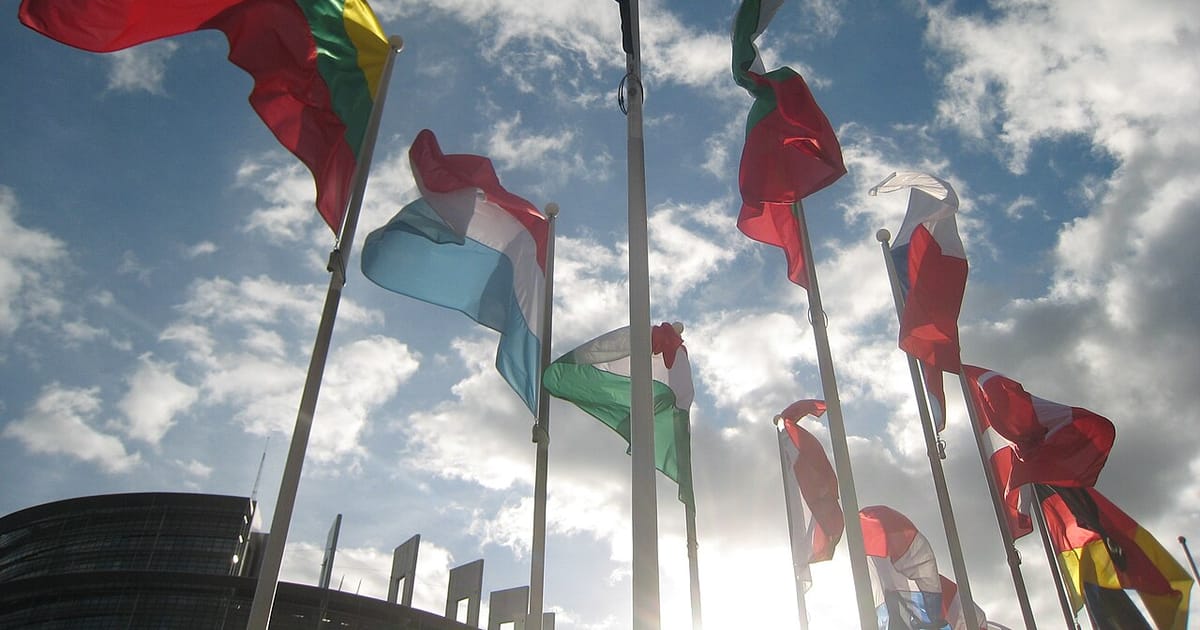 European Union member-state flags outside the European Parliament